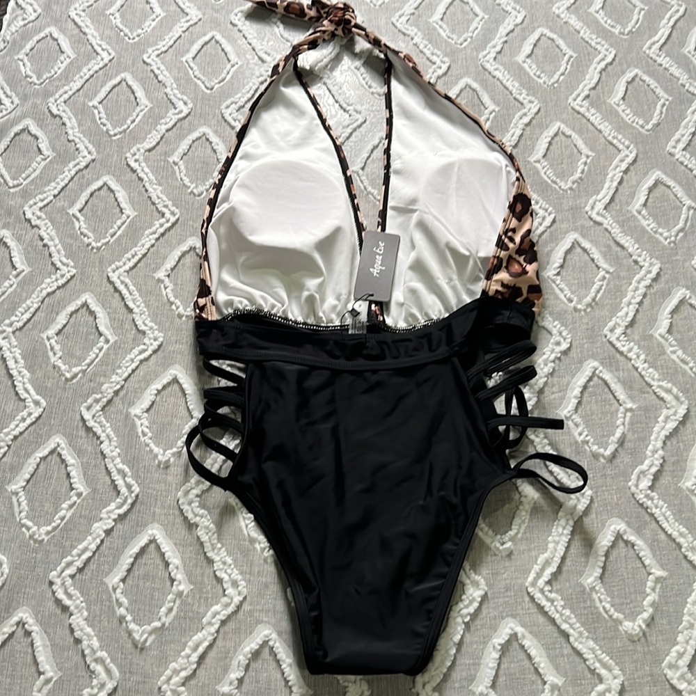 NWT Aqua Eve leopard and black bathing suit medium. A242 - Picture 4 of 4
